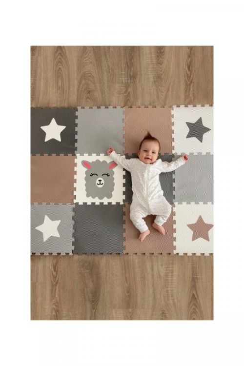 Pěnový koberec Ourbaby 12 čtverec puzzle 90x130 cm bílá hnědá