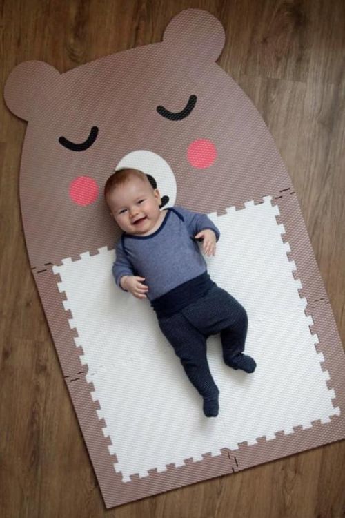 Pěnový koberec Ourbaby puzzle bear jiný bílá hnědá