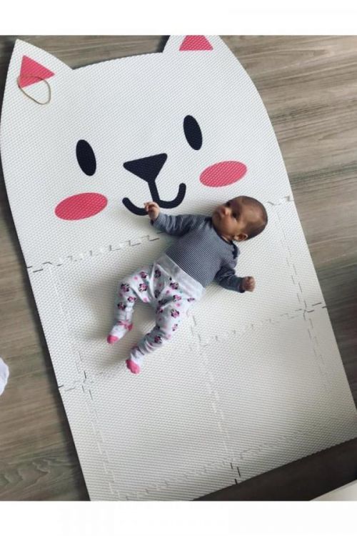 Pěnový koberec Ourbaby puzzle cat bílá růžová