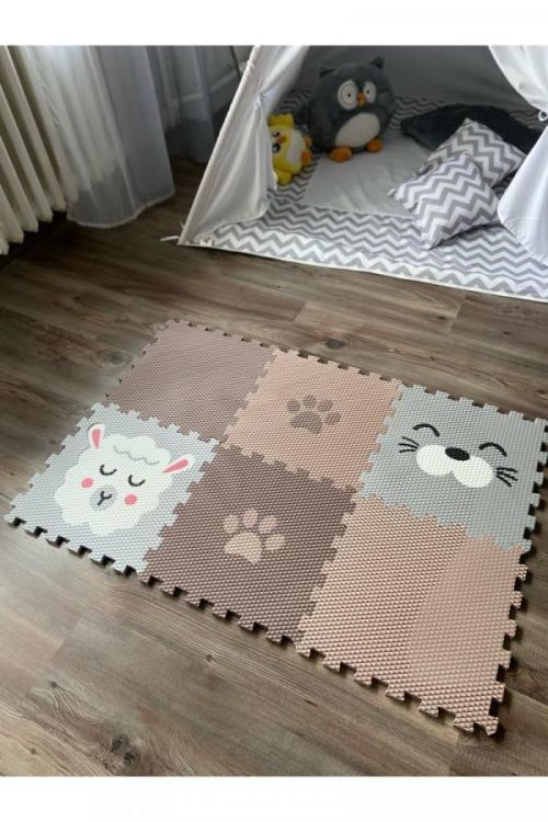 Pěnový koberec Ourbaby 6 obdélník puzzle 70x100 cm bílá hnědá