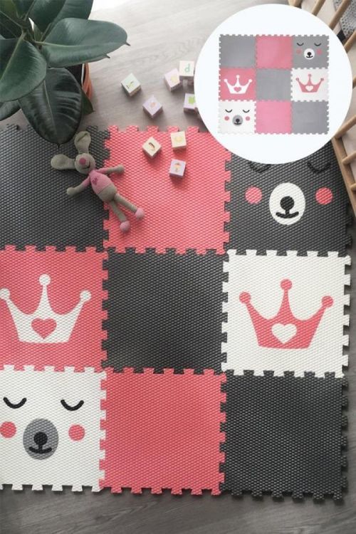 Pěnový koberec Ourbaby Bear with crown obdélník puzzle černá růžová