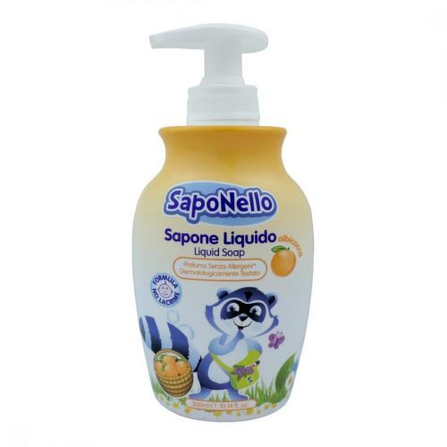SapoNello (Itálie) SAPONELLO SAPONE LIQUIDO Dětské tekuté mýdlo - pumpička 300ml Dětské tekuté mýdlo SAPONELLO SAPONE LIQUIDO: ALBICOCCA (oranžová)