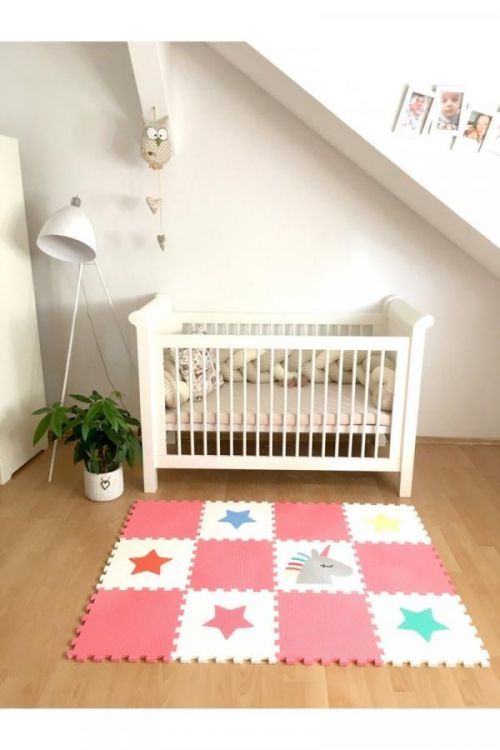 Pěnový koberec Ourbaby 12 čtverec puzzle 90x130 cm bílá modrá