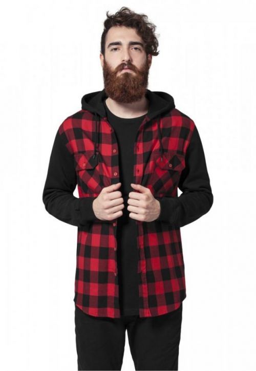 Hooded Checked Flanell Sweat Sleeve Shirt blk/red/bl L