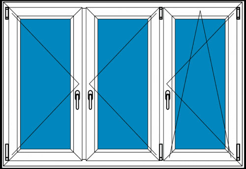 Plastové okno 300x70 Trojkřídlé se sloupky Ekosun 7 Swisspacer Ultimate BARVA PROFILU: Dekor - Dekor