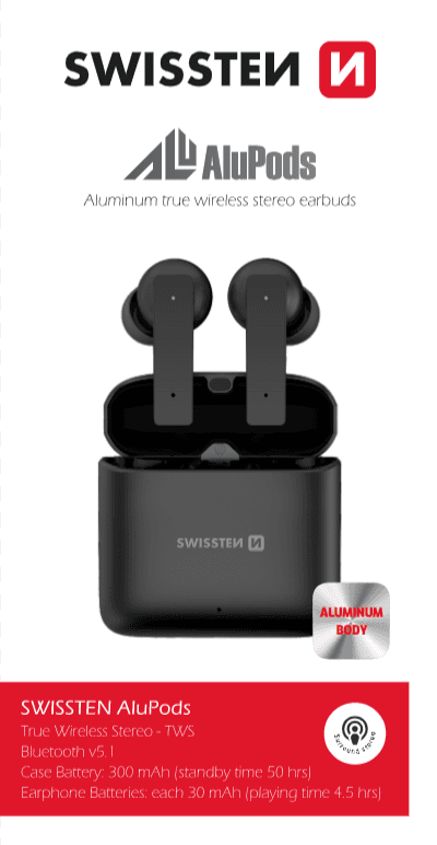Bezdrátová bluetooth TWS sluchátka Swissten ALUPODS, bílá