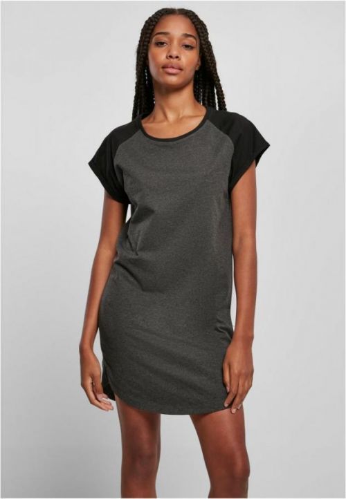 Ladies Contrast Raglan Tee Dress - charcoal/black 3XL