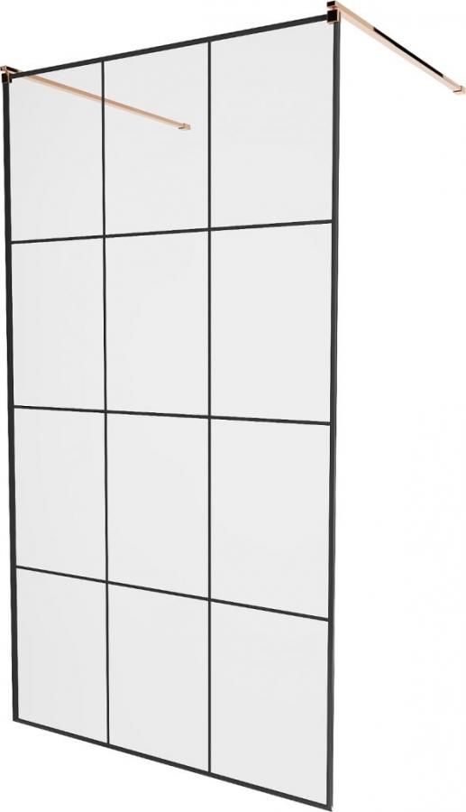 MEXEN/S Kyoto samostatně stojící sprchová zástěna 120 x 200 cm, transparent/černá vzor 8 mm, růžové zlato 800-120-002-60-77
