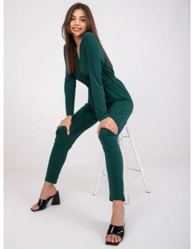 Dámský overal s obálkovým výstřihem SERAFANI tmavě zelený