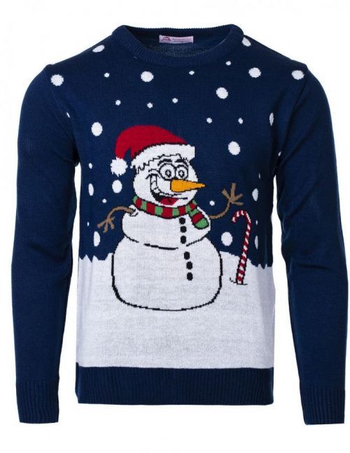 Swetry Swiateczne Pánský vánoční svetr Snowman tmavě modrý
