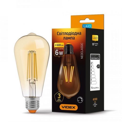 VIDEX LED žárovka 6W 4xCOB Filament Bronze E27 550lm CCD TEPLÁ BÍLÁ, STMÍVATELNÁ