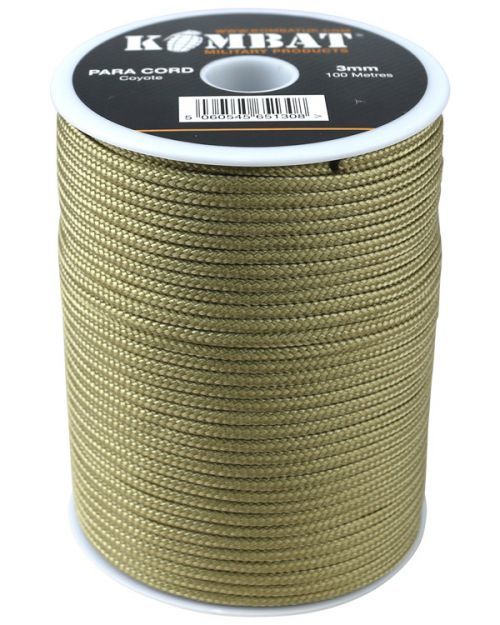 Šňůra (padáková) paracord coyote 3mm 100m  Velká Británie Kombat