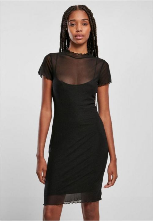 Ladies Mesh Double Layer Dress - black 3XL