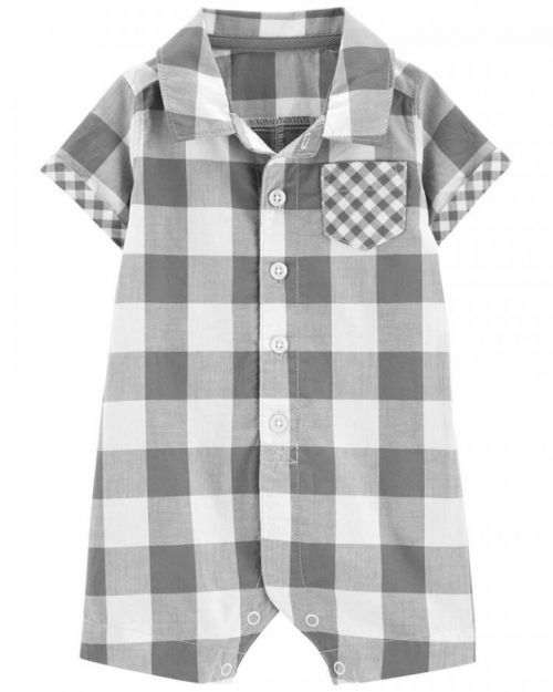 CARTER'S Overal letní krátký rukáv Grey Gingham kluk 3m