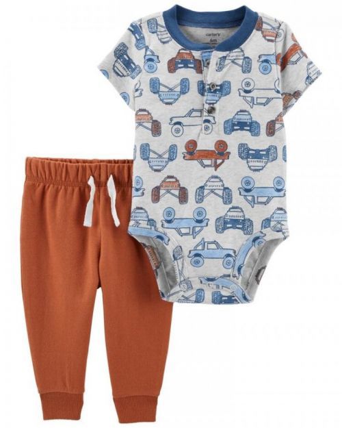 CARTER'S Set 2dílný body kr. rukáv, tepláky Brown Cars Henley kluk NB