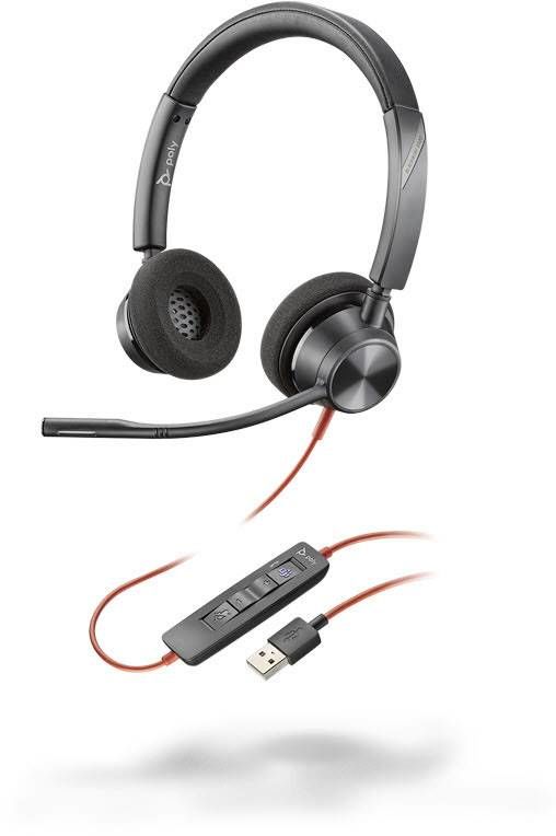 Plantronics Blackwire 3320-M telefon Sluchátka On Ear kabelová stereo černá Potlačení hluku regulace hlasitosti, Vypnutí zvuku mikrofonu