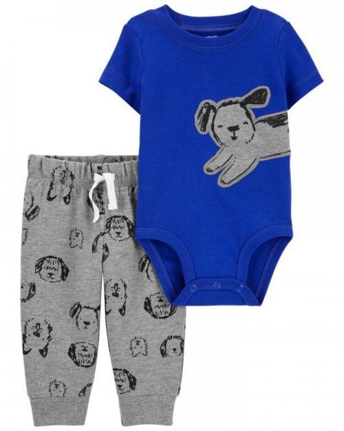 CARTER'S Set 2dílný body kr. rukáv, tepláky Blue Dog kluk 12m