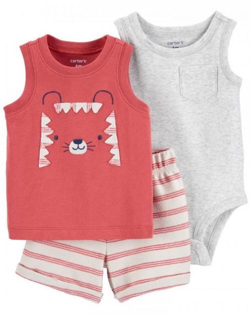 CARTER'S Set 3dílný body bez rukávů, tílko, kraťasy Red Tiger kluk 9m