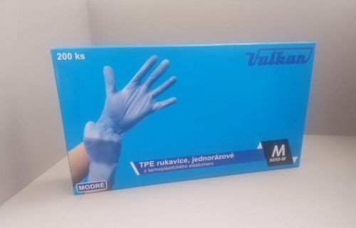Rukavice TPE z termoplastického elastomeru Vulkan , 200 ks, modrá, nepudrované Rozměr: M