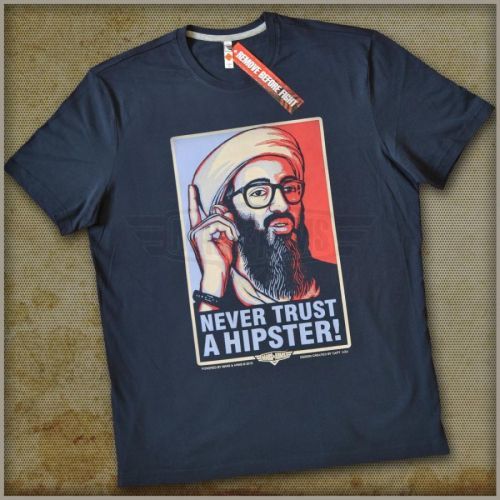 Triko Mars and Arms Never Trust a Hipster - modré, XL