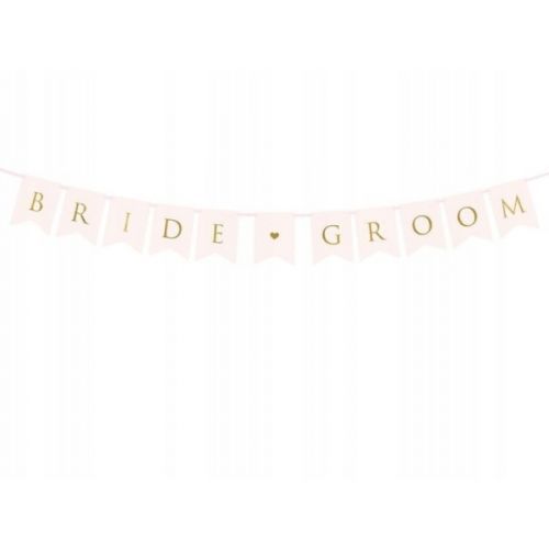 Banner papírový Bride Groom, sv. růžový - 15 x 155 cm