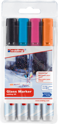 Edding 95/4 Popisovač na skleněné tabule - sada 4 barev s černou
