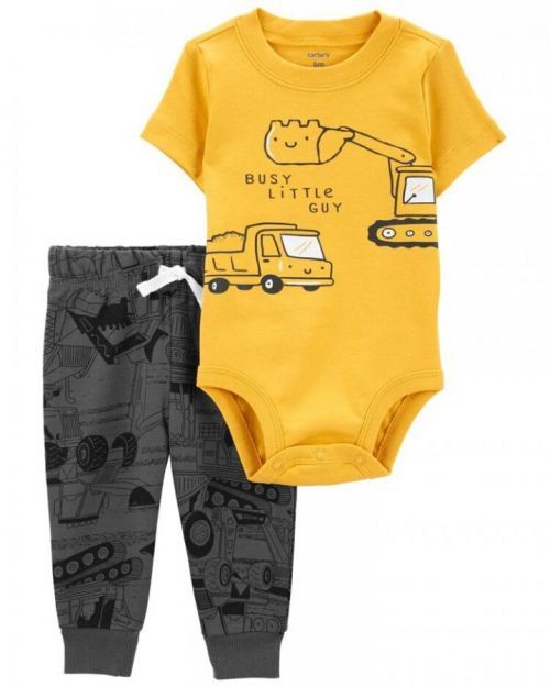 CARTER'S Set 2dílný body kr. rukáv, tepláky Yellow Transport kluk 3m