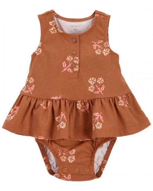 CARTER'S Body bez rukávů s volánem Brown Flowers holka 12m