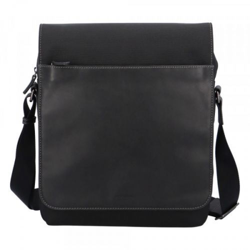 Pánská nylonová crossbody taška s koženou klopou Hexagona Gutty, černá