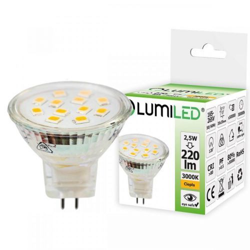LED žárovka LED GU5,3 MR11 2,5W = 25W 220lm 3000K Teplá bílá 120° LUMILED
