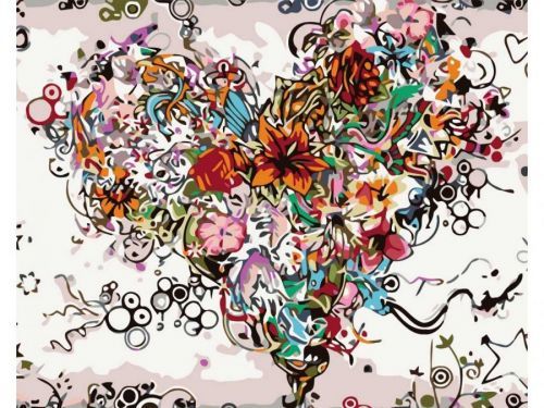 MALUJEŠ Malování podle čísel - KVĚTINOVÉ SRDCE Rozměr: 80x100 cm, Rámování: bez rámu a bez vypnutí plátna