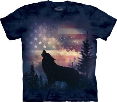 Tričko unisex The Mountain Patriotic Howl Wolves - modré, L