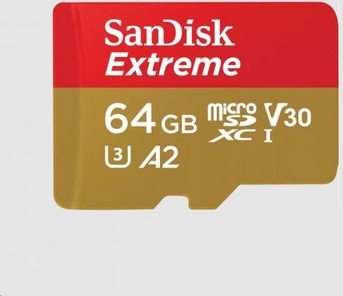 SanDisk micro SDXC karta 64GB Extreme (170 MB/s Class 10, UHS-I U3 V30) + adaptér (SDSQXAH-064G-GN6MA)