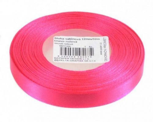 Stuha saténová 12 mm/32m - tmavě růžová - 601144