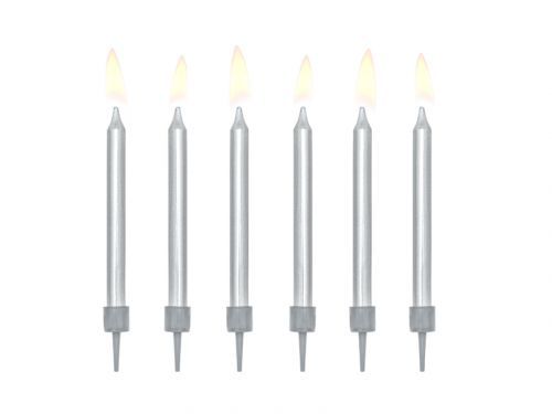 PCo Dortové svíčky - stříbrná 6cm, 6ks
