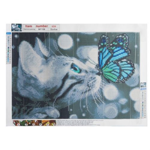 Diamantové malování 5D Kočka a motýl