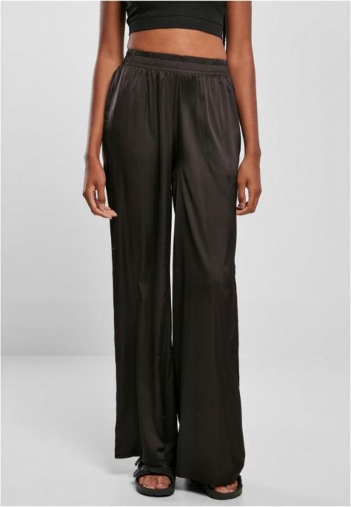 Ladies Satin Wide Leg Pants - black 4XL