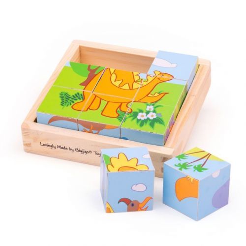 Bigjigs Toys Bigjigs Toys Obrázkové kostky kubusy Dinosauři 9 kostek