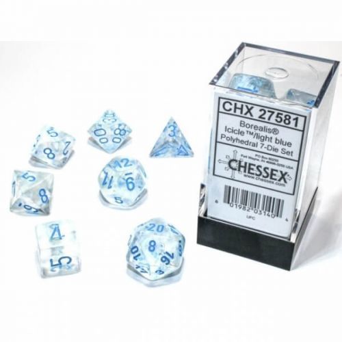 Sada kostek Chessex Borealis Polyhedral Icicle/Light blue Luminary 7-Die Set