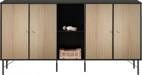 Černá komoda v dubovém dekoru, 169 x 89 cm