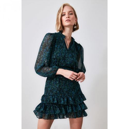 Trendyol Green Patterned Ruffle Dress