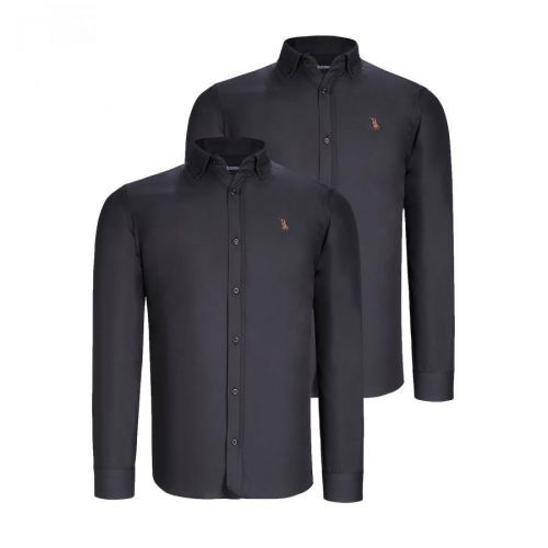 DUO SET G725 DEWBERRY MEN'S SHIRTS-BLACK-BLACK