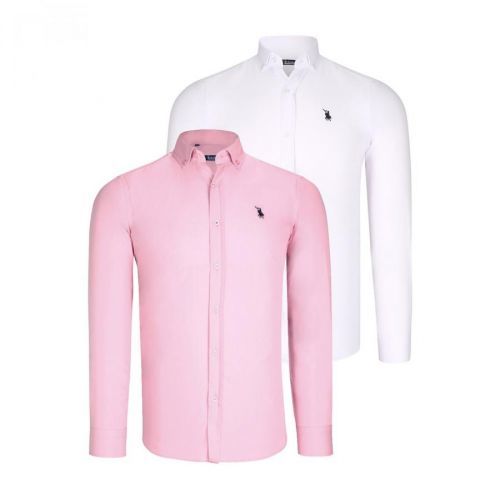 DUO SET G725 DEWBERRY MEN'S SHIRT-WHITE-PINK