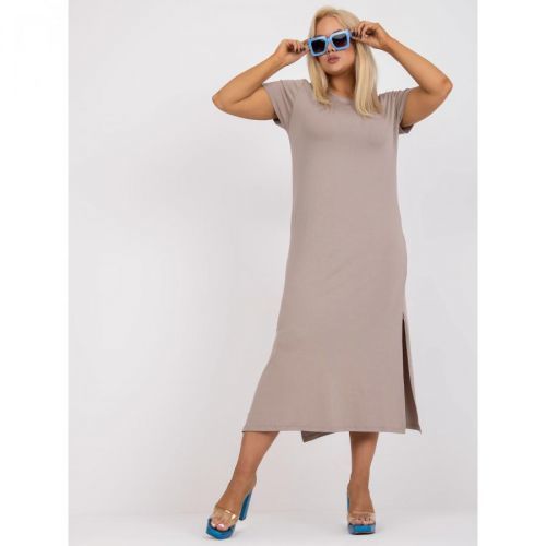 Dark beige plus size basic dress with a Nanette slit