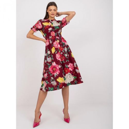 Burgundy midi dress with print midi