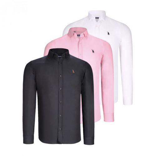 TRIPLE SET G725 DEWBERRY MEN'S SHIRT-BLACK-WHITE-PINK