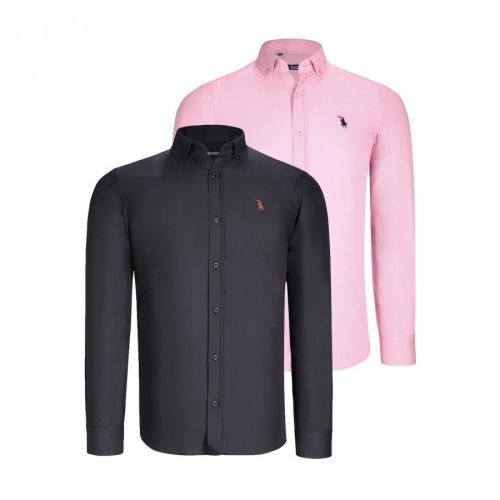 DUO SET G725 DEWBERRY MEN'S SHIRTS-BLACK-PINK