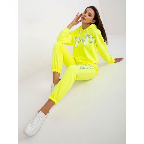 Fluo yellow two-piece sweatshirt set with a print