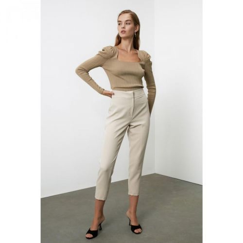 Trendyol Mink Sleeve Pleated Square Collar Knitwear Sweater