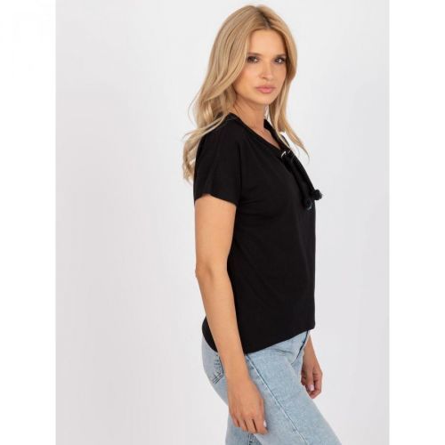 Black smooth basic blouse with a loose cut Antonine RUE PARIS